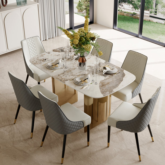 Mercer Dashona White Rectangular Sintered Stone Dining Table With